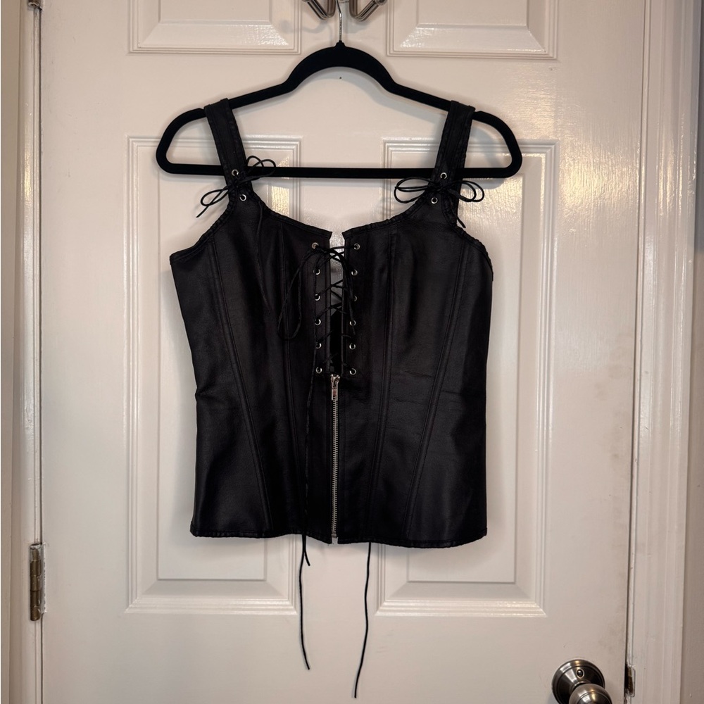 Black Lace-Up Corset Top
